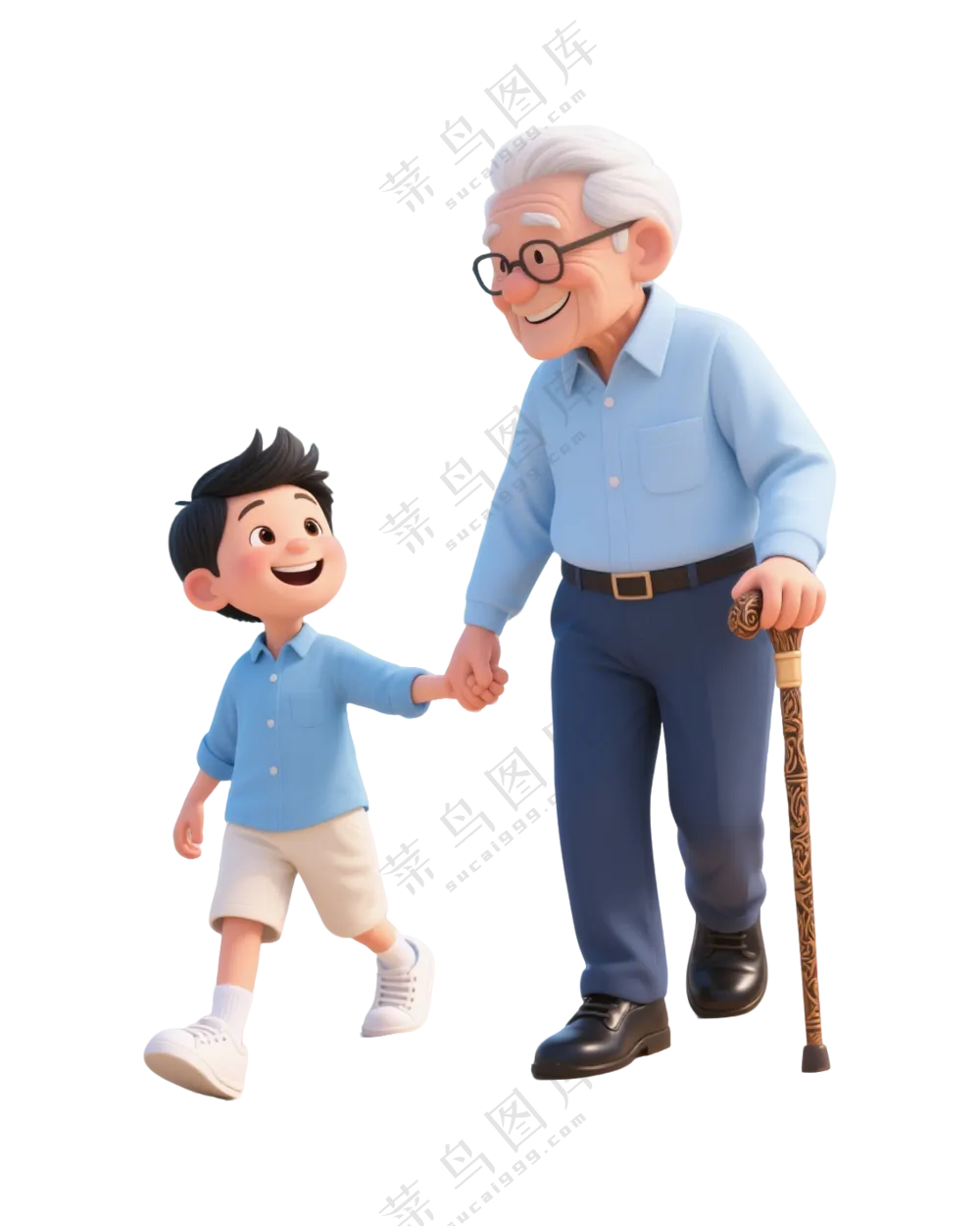 一老一少温馨3D卡通人物3