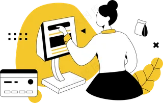 女生处理商务订单系统 黄色扁平商务插画