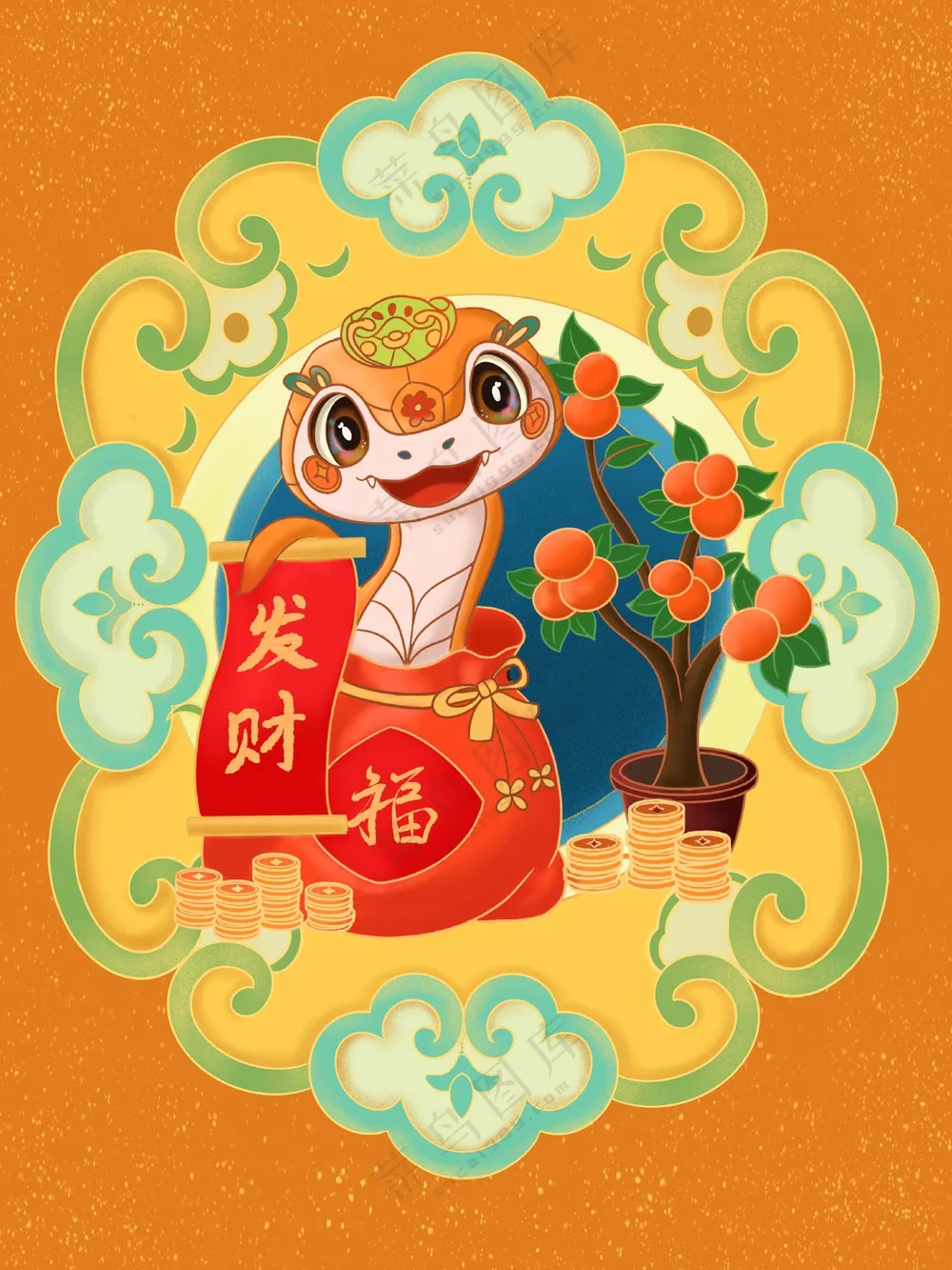 蛇年蛇IP形象福袋新春春节贺岁插画