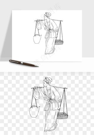 线描古代人物画像png免抠