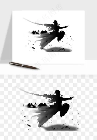 水墨江湖侠客武侠剪影png免抠