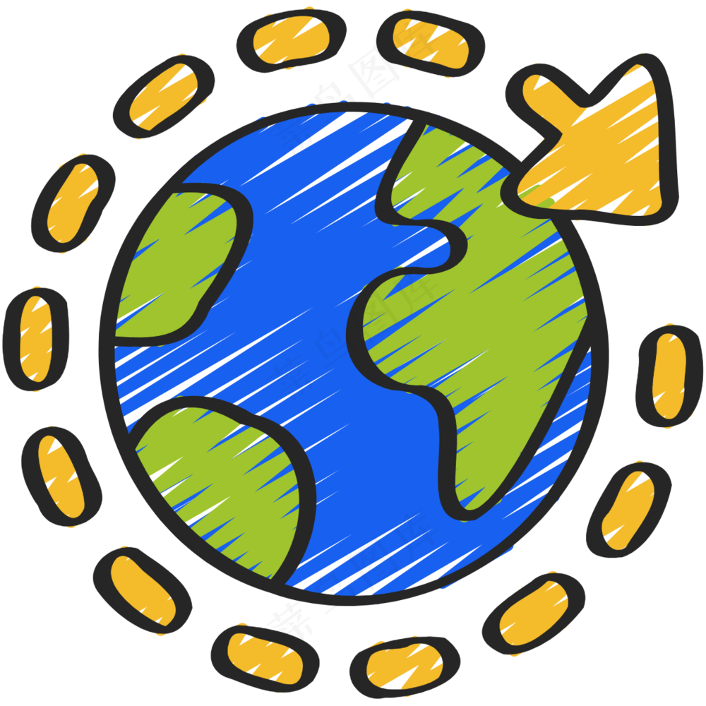 环球旅行 环绕地球 铅笔手绘图标 icon