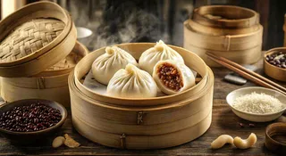 美味的小笼包笼屉美食早点摄影图