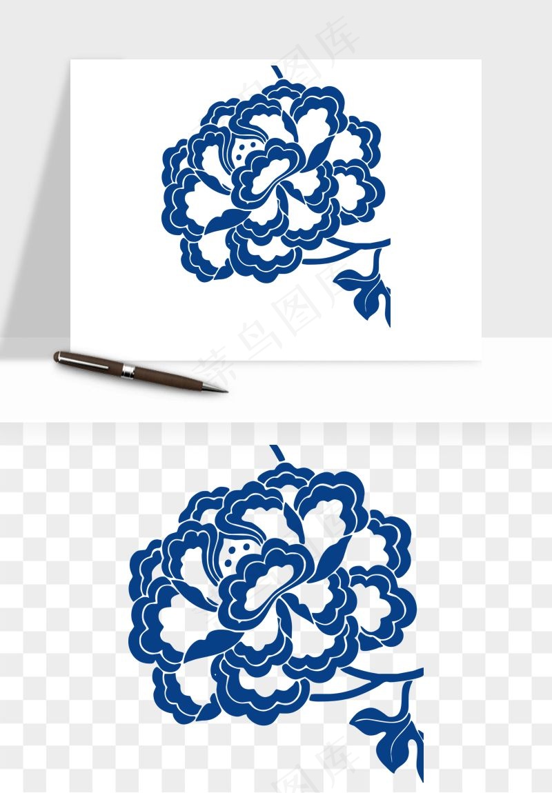 青花瓷花纹花卉图案png免抠