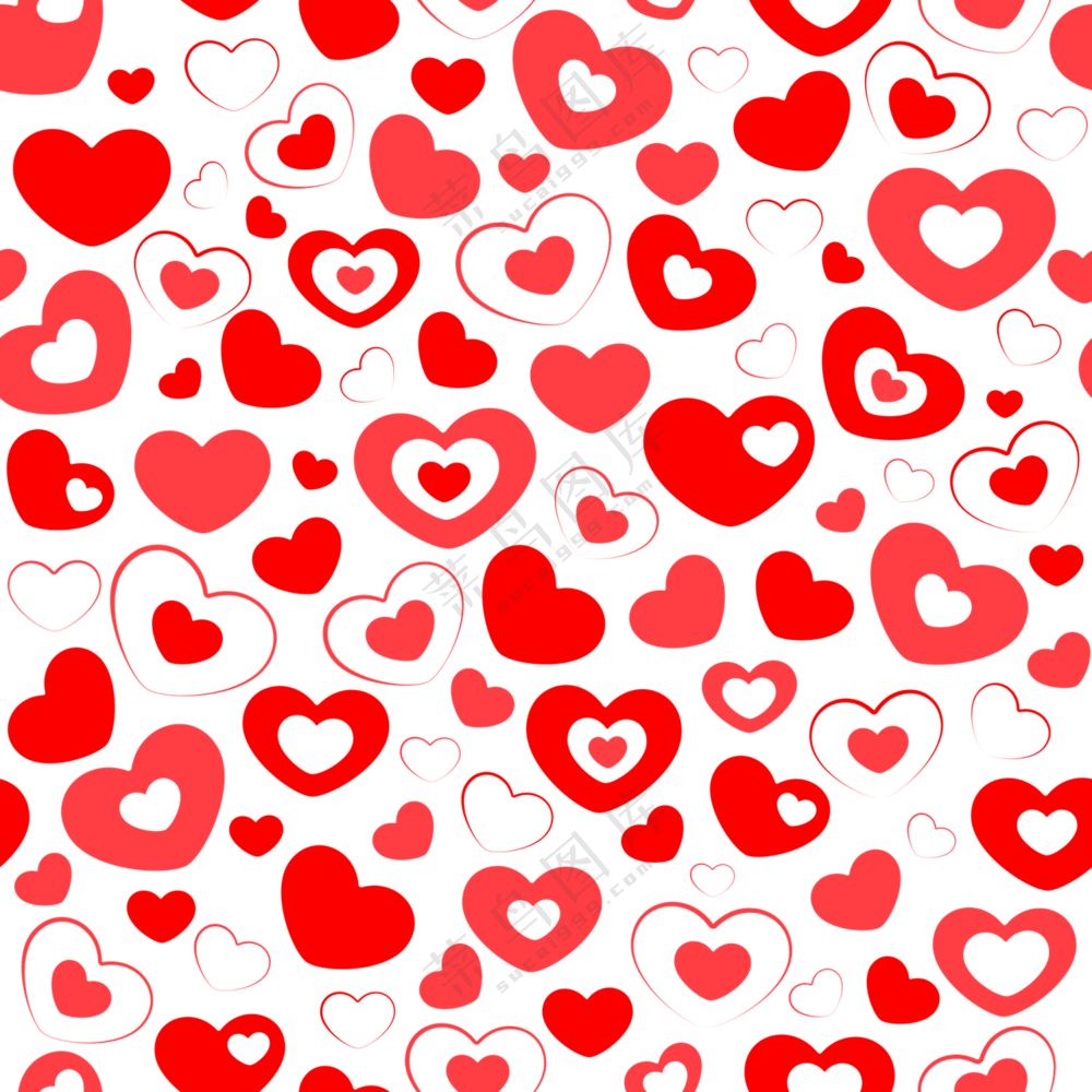 不同红色桃心组合无缝图案免抠素材