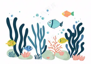 海洋海藻珊瑚植物卡通插画免抠