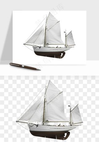 手绘航行帆船png免抠