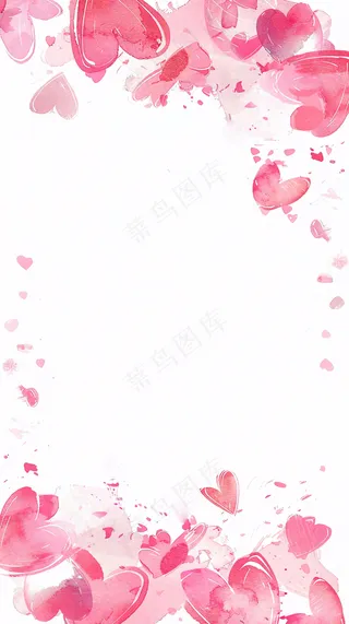 粉色爱心白背景插画情人节七夕插画边框背景