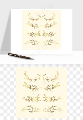 手绘金色叶子矢量png免抠