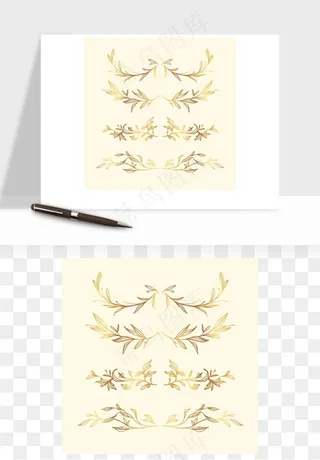 手绘金色叶子矢量png免抠