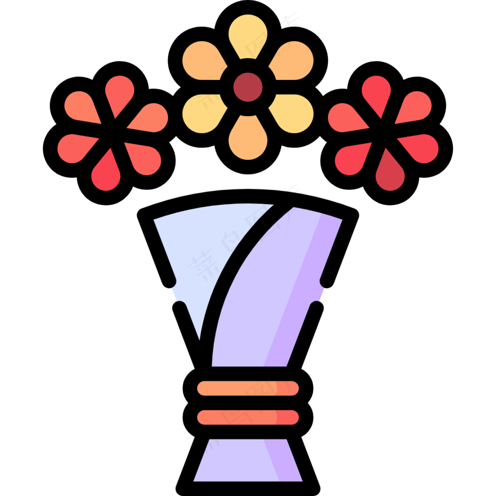 红色纸扎花束 线性彩色花卉图标