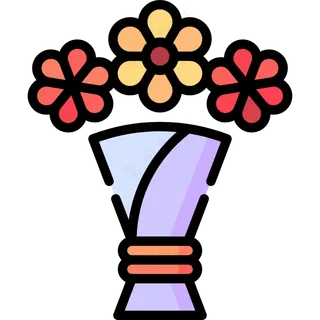 红色纸扎花束 线性彩色花卉图标