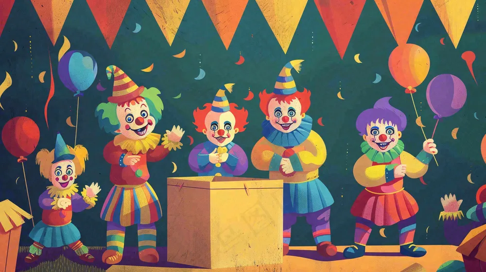 马戏团小丑游乐园游戏搞怪愚人节卡通插画背景