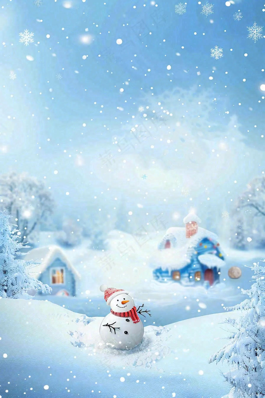 冬天白雪覆盖寒冷唯美雪景小寒插画背景
