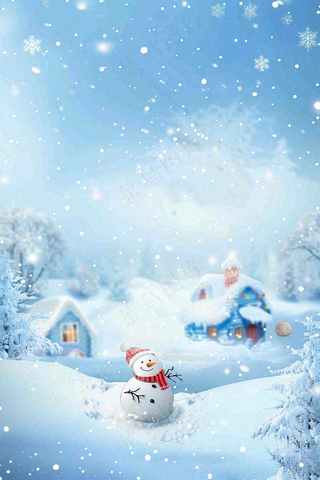 冬天白雪覆盖寒冷唯美雪景小寒插画背景