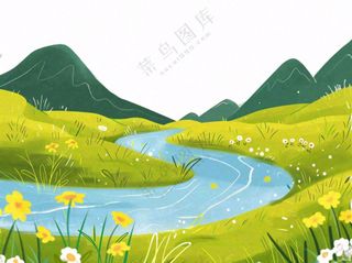 自然风景高原苔原湖泊新疆卡通插画免抠