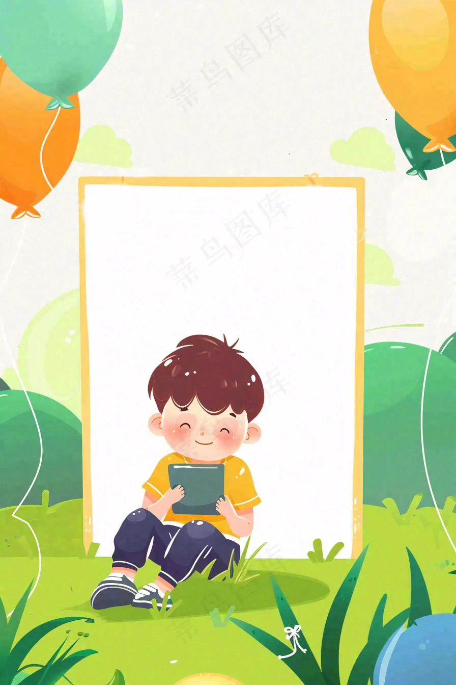 儿童节卡通插画气球版画背景