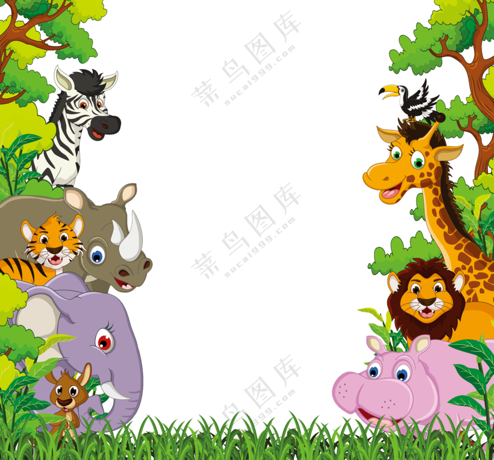 大象与河马等多种卡通动物免抠图片