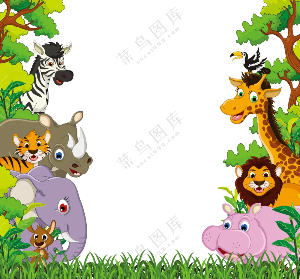大象与河马等多种卡通动物免抠图片