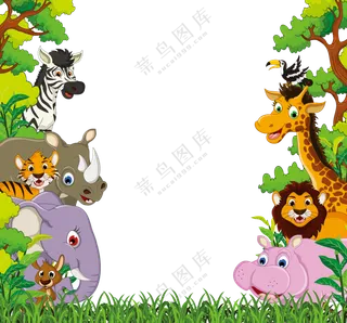 大象与河马等多种卡通动物免抠图片