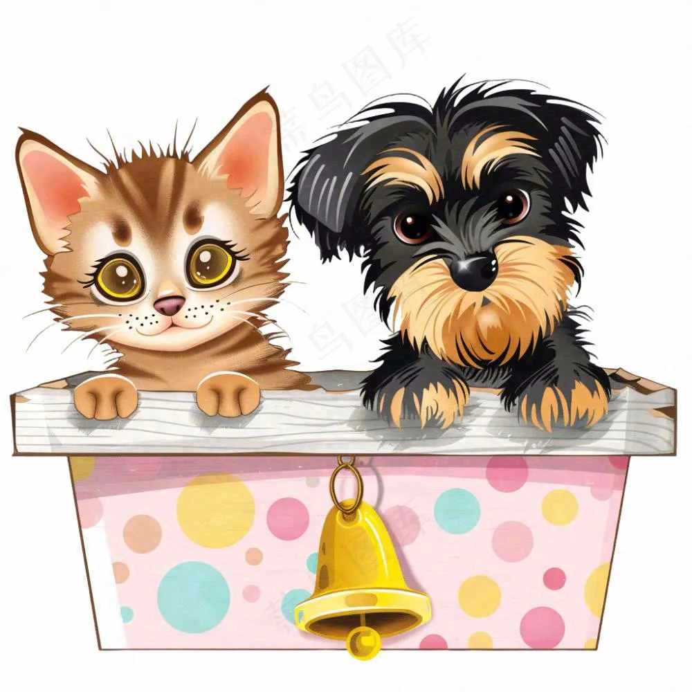 小狗小猫宠物动物卡通插画免抠