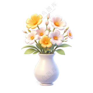 白瓶中插着黄色和白色的小花