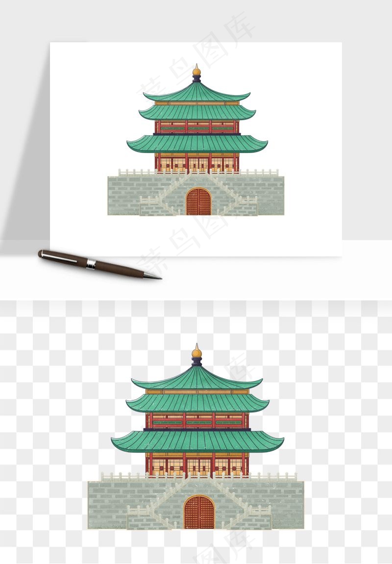 国潮风古建筑古楼古塔鼓楼psd,png免抠图(3500x3500)psd模版下载