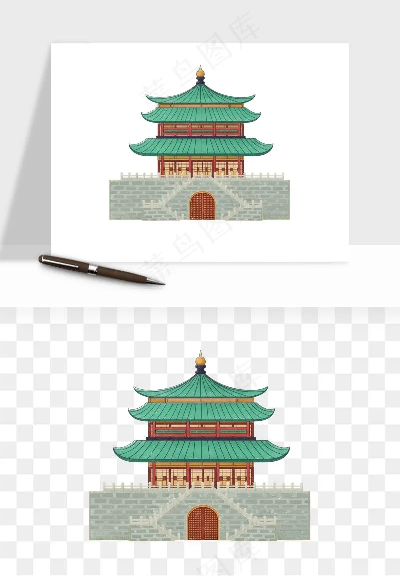 国潮风古建筑古楼古塔鼓楼psd,png免抠图(3500x3500)psd模版下载