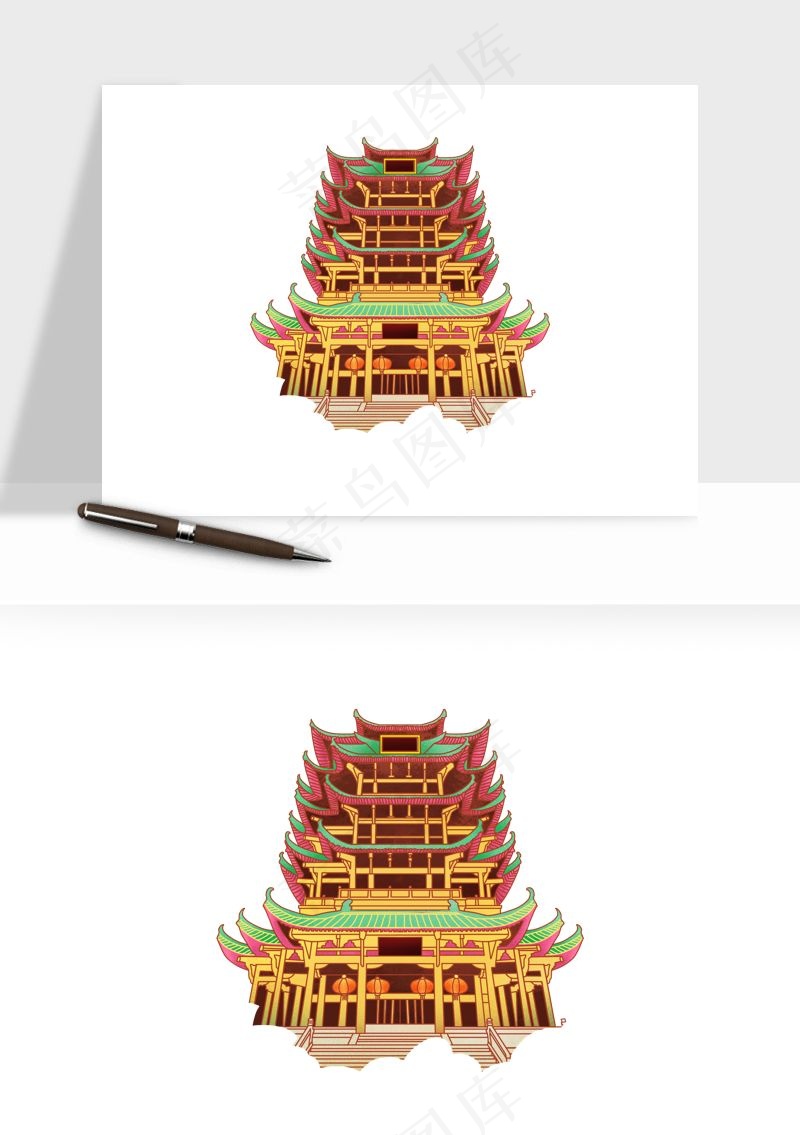 国潮风古建筑古楼古塔鼓楼psd,png免抠图