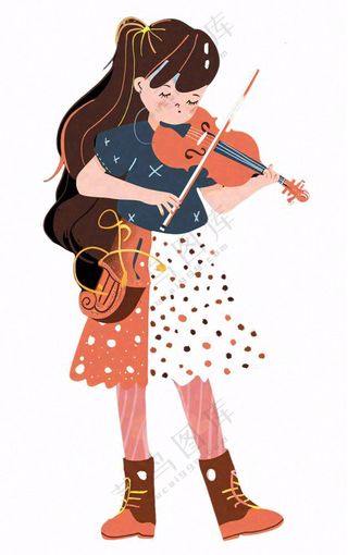 拉小提琴的女孩乐器音乐人物卡通插画免抠