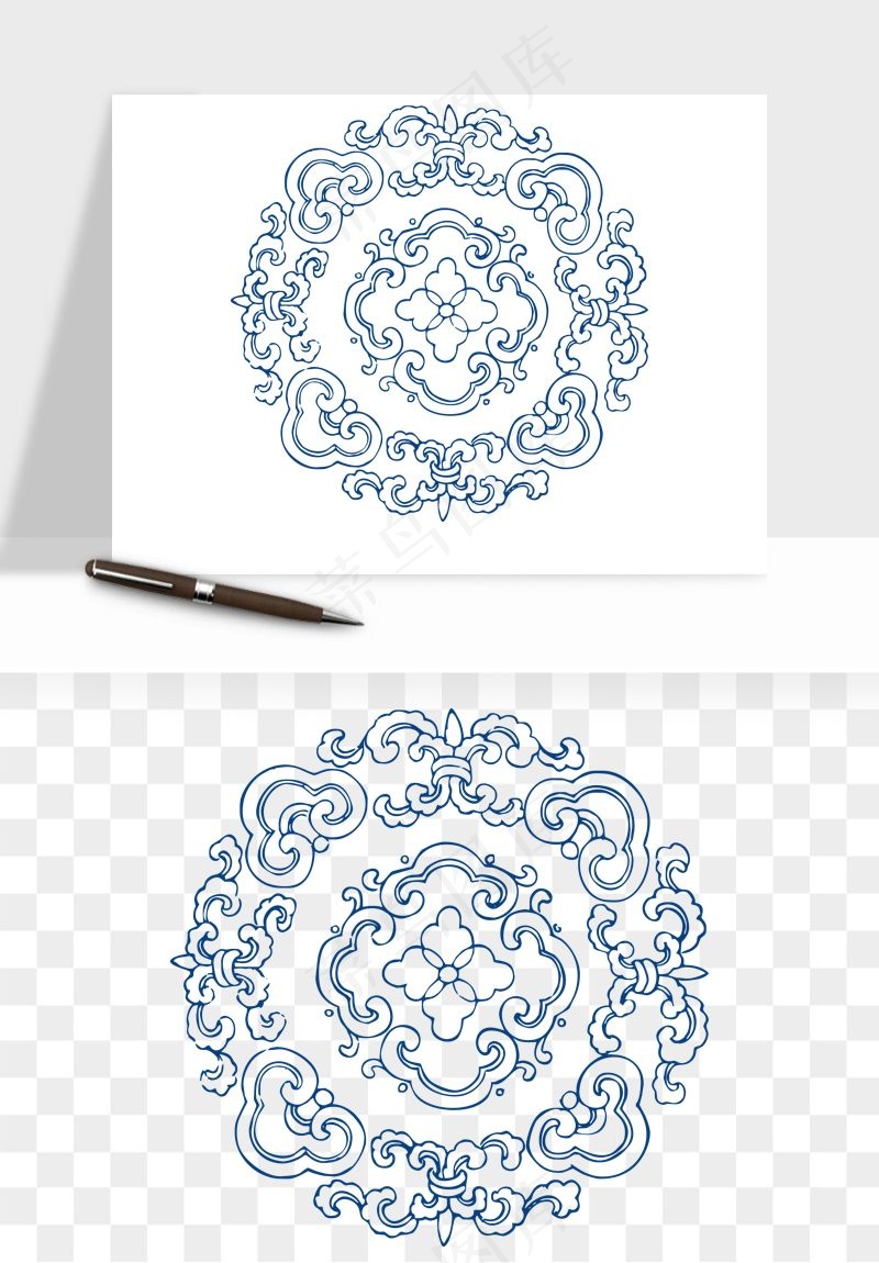 青花瓷花纹花卉图案png免抠