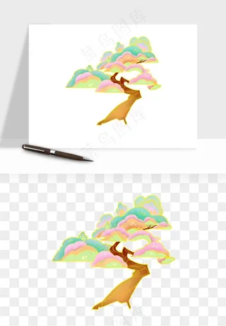 国潮松树松枝松叶png免抠