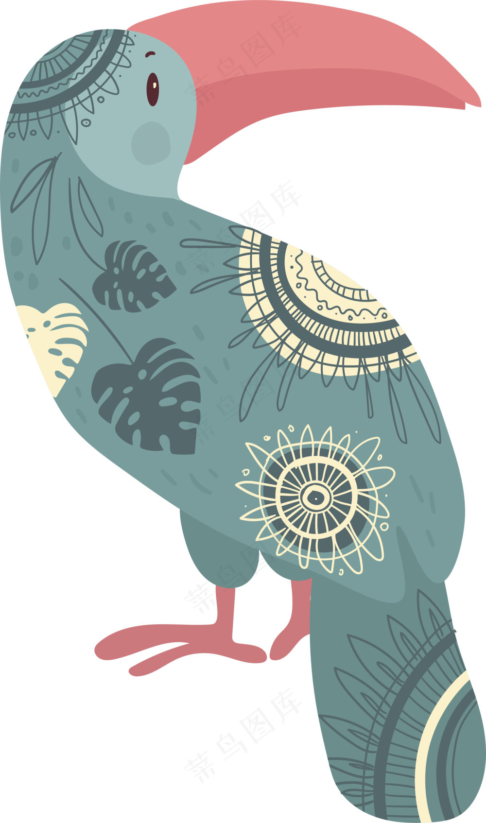 绿碧色红嘴鸟 大嘴鸟 波西米亚风格花纹小动物