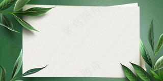 绿叶粽叶绿色边框白色信封端午节插画背景