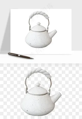 白瓷陶瓷茶壶png免抠