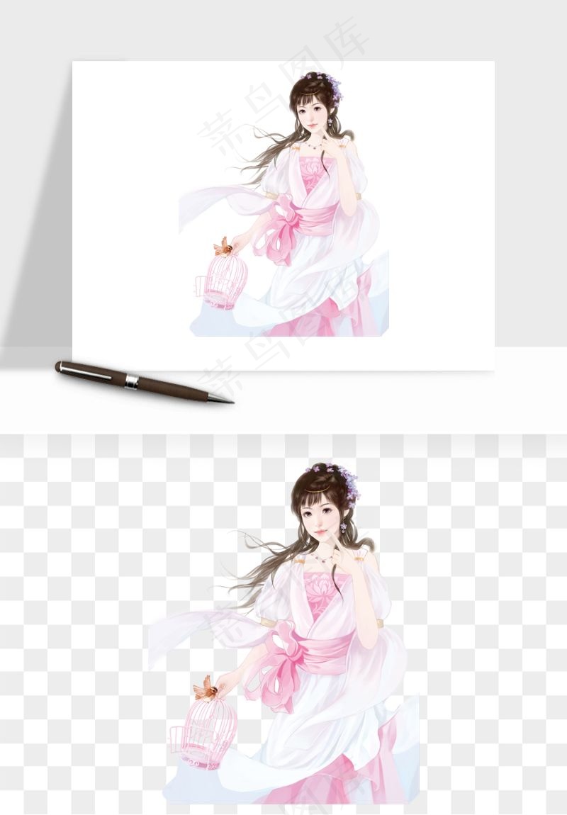 古风美人女子背影png免抠