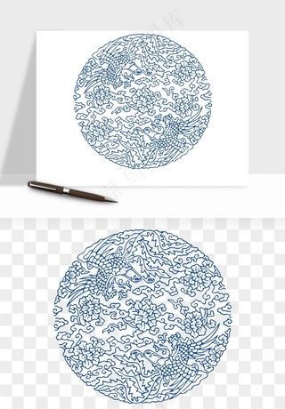 青花瓷花纹花卉图案png免抠
