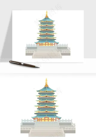 国潮风古建筑古楼古塔鼓楼ai,png免抠图