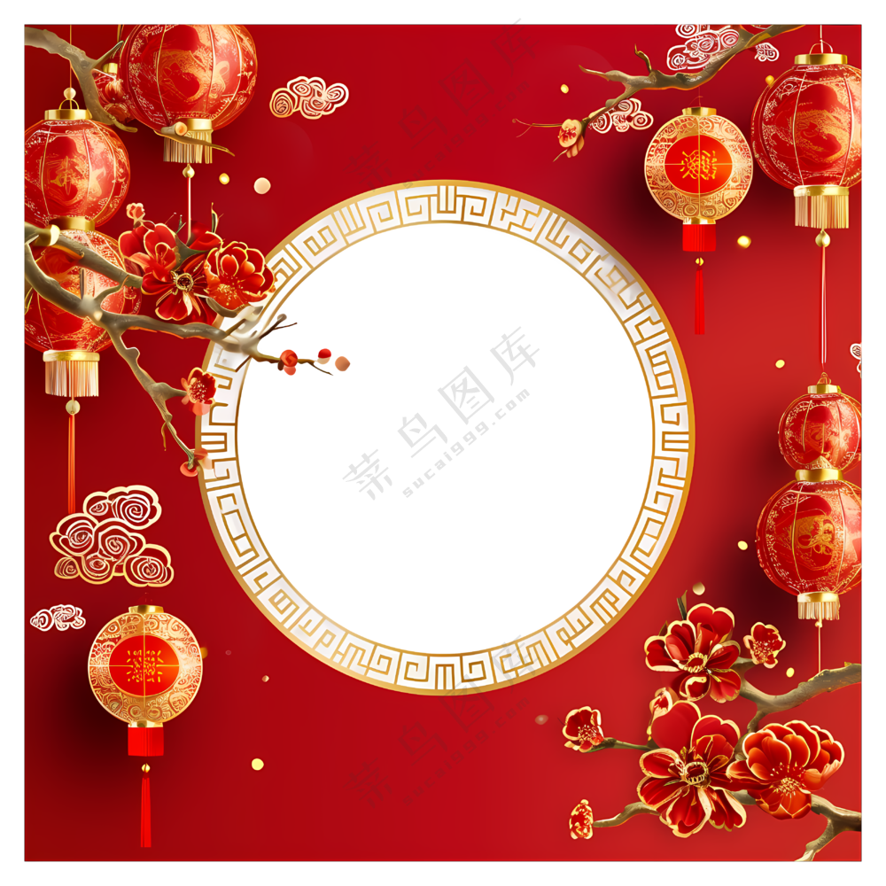 中国新年灯笼和鲜花