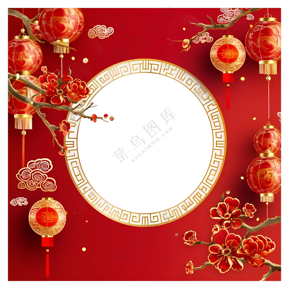 中国新年灯笼和鲜花