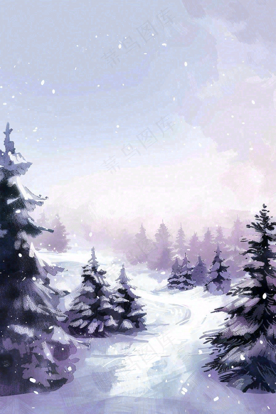 冬天白雪覆盖寒冷唯美雪景大寒插画背景