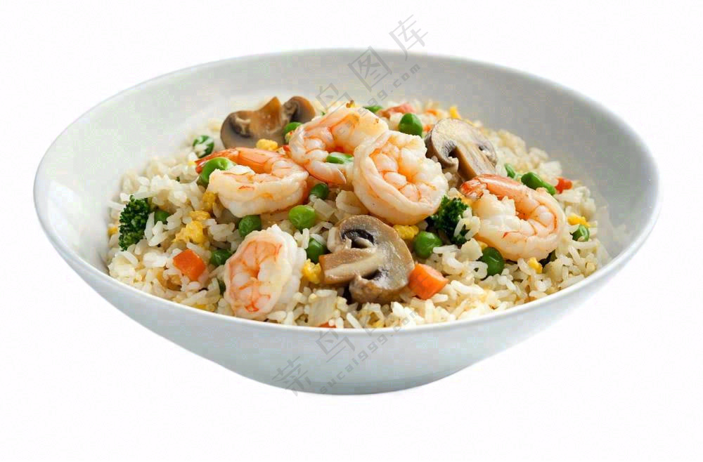 海鲜蘑菇炒饭食物摄影图免抠