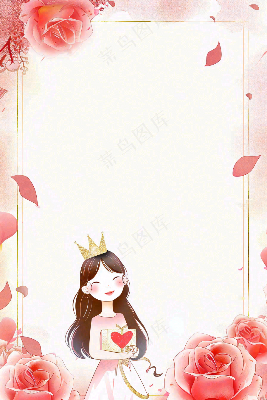 粉色女生节鲜花唯美妇女节边框插画背景