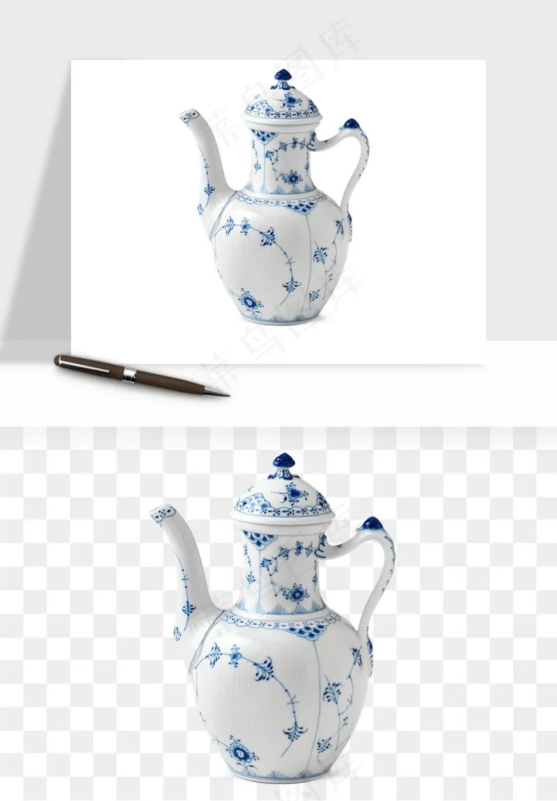 白瓷陶瓷茶壶png免抠