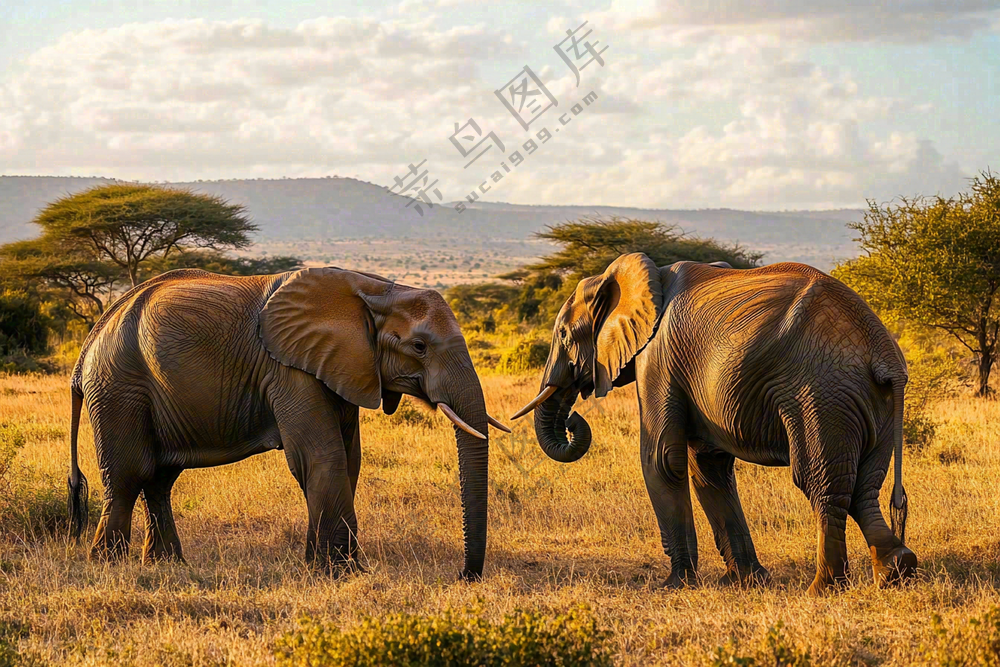 非洲大草原大象象群野生动物保护动物摄影图