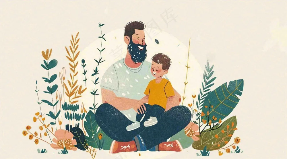 父亲节爸爸和孩子互动温馨卡通插画背景
