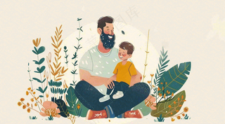 父亲节爸爸和孩子互动温馨卡通插画背景