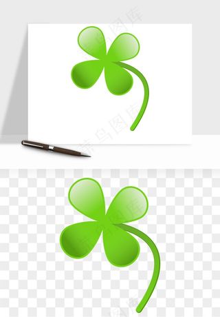 手绘四叶草幸运植物png免抠