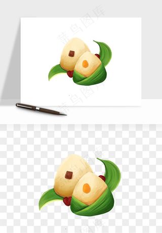 国潮粽子手绘肉粽png免抠