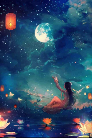 夜晚点灯孔明灯祈福中元节寒衣节插画背景